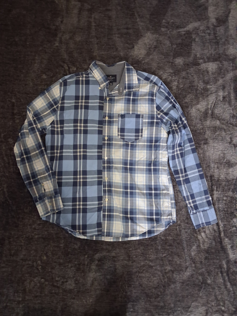 American Eagle Blue White Plaid Classic Long Sleeve Button Down Shirt Mens L